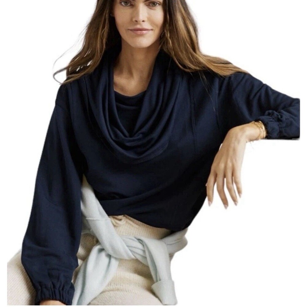 Anthropologie Women's Daily Practice Slouchy Cowl Neck Pullover Sweater Blue XS